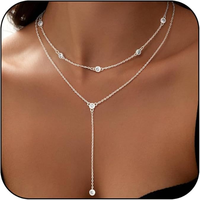 Damen Y-Halskette mit funkelnden Zirkonia und feinem Kettendesign Shop Nory