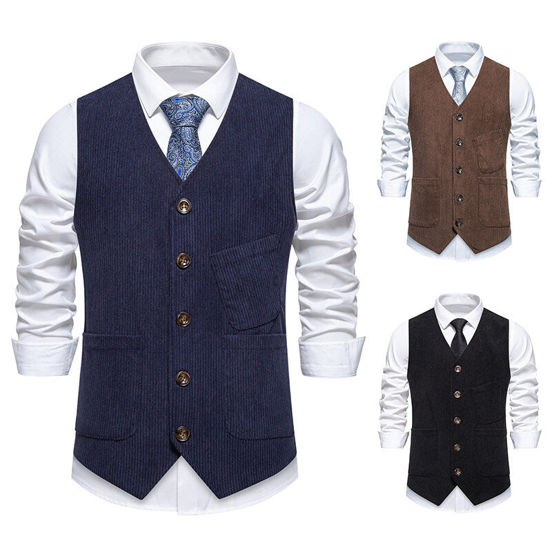 Herren elegante Cordweste mit praktischen Taschen und fein strukturiertem Design