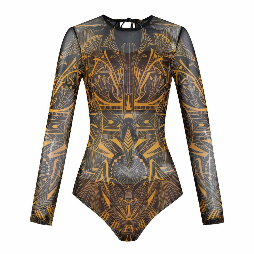 Damen Langarm-Badeanzug mit modernem Grafikdesign