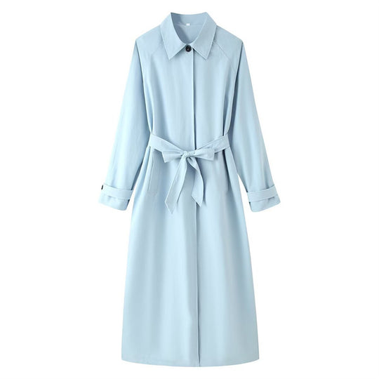 Damen langer taillierter Trenchcoat mit Bindegürtel und Hemdkragen Shop Nory