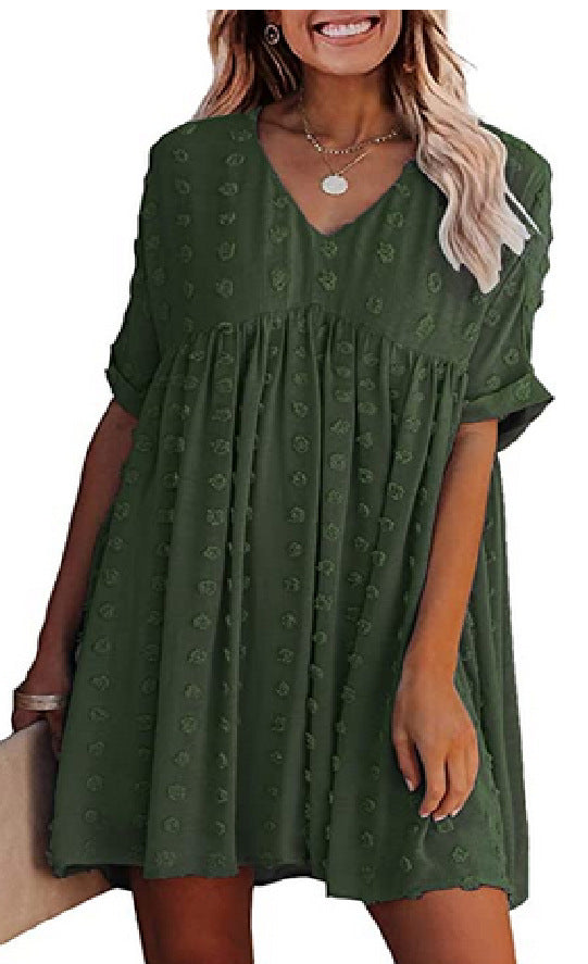 Locker Sitzendes Kurzärmliges Weites Taillenkleid