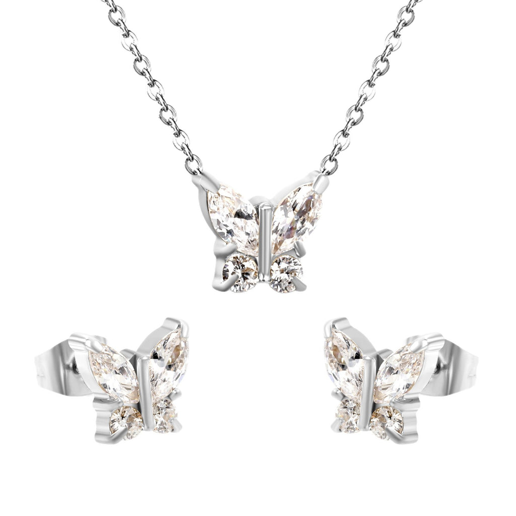 Damen Schmuckset mit funkelndem Schmetterlingsdesign aus Edelstahl und Zirkonia Shop Nory
