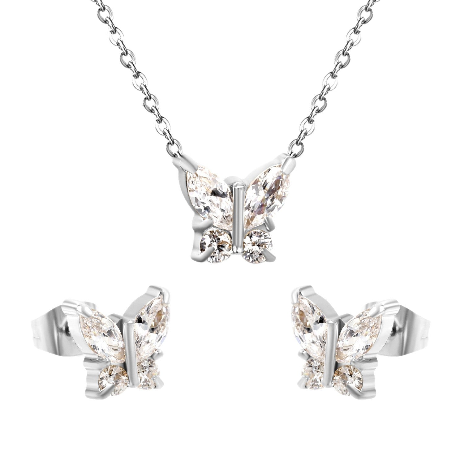 Damen Schmuckset mit funkelndem Schmetterlingsdesign aus Edelstahl und Zirkonia Shop Nory