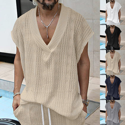 Herren lässiges Strick-T-Shirt mit V-Ausschnitt und oversized Schnitt
