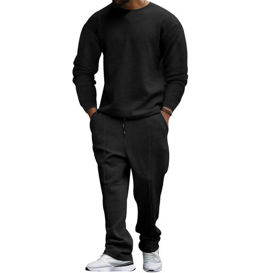 Herren nan strukturiertes Lounge-Set mit Rundhals-Pullover und schmal zulaufender Naht-Jogginghose Shop Nory