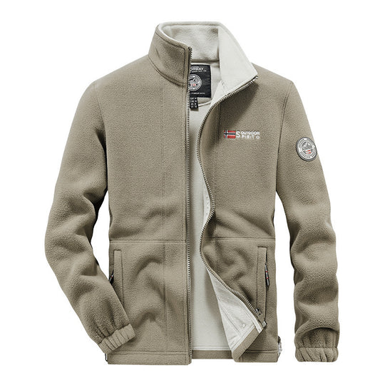 Herren Fleece-Outdoorjacke mit durchgehendem Reißverschluss, Stehkragen und Reißverschlusstaschen Shop Nory
