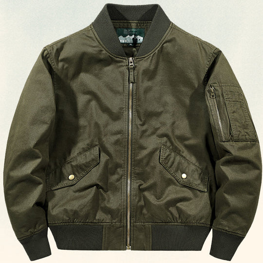 Herren Robuste Canvas-Bomberjacke im Pilotenstil mit Ärmeltasche und geripptem Saum Shop Nory