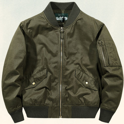 Herren Robuste Canvas-Bomberjacke im Pilotenstil mit Ärmeltasche und geripptem Saum Shop Nory