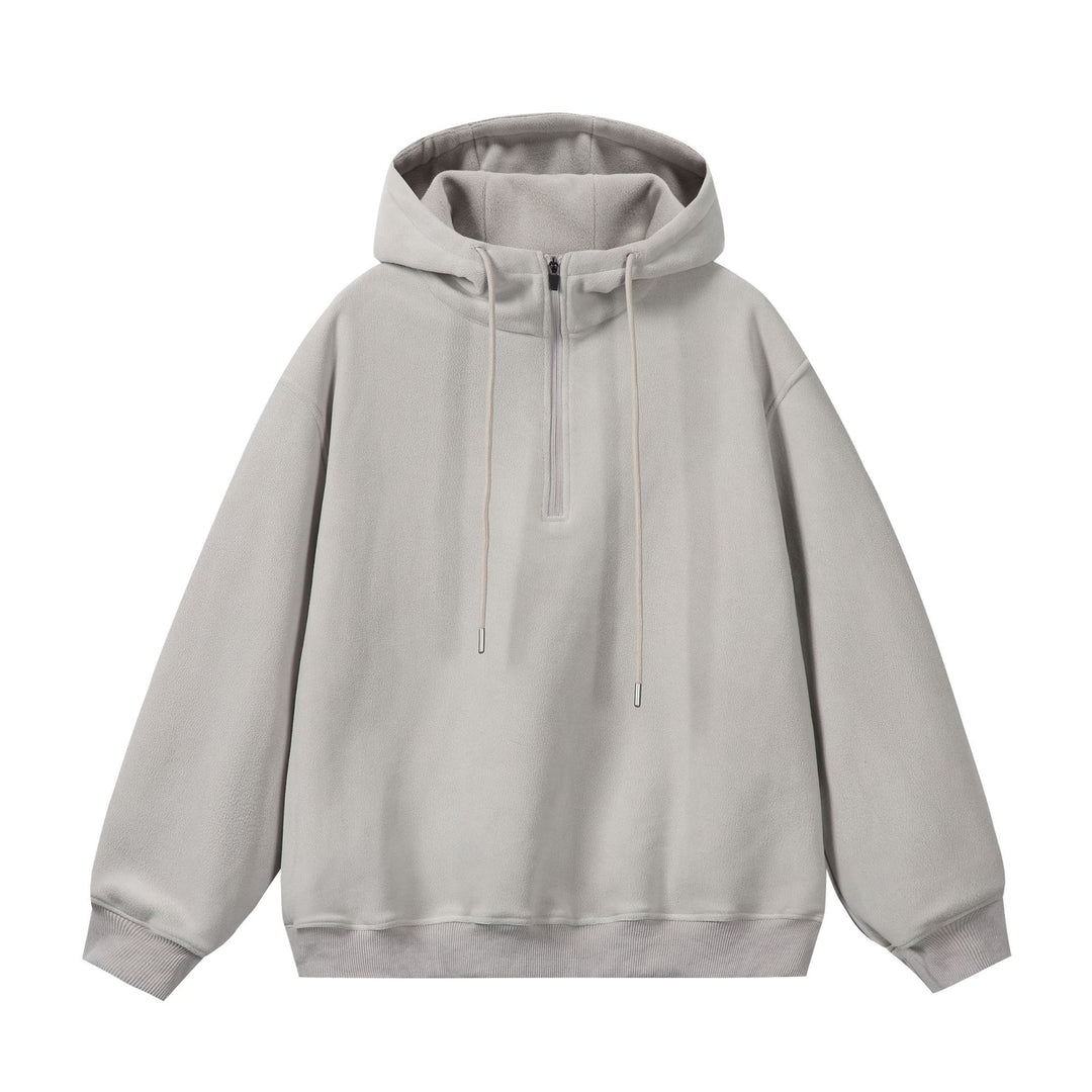 Unisex Oversize Fleece-Halbzip-Kapuzenpullover mit Kordelzug und Rippbündchen Shop Nory