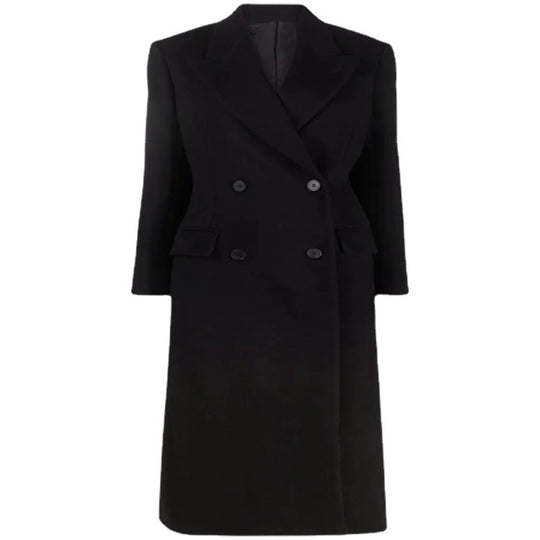 Damen Longcoat im minimalistischen Doppelreiher mit taillierter Silhouette und Pattentaschen Shop Nory
