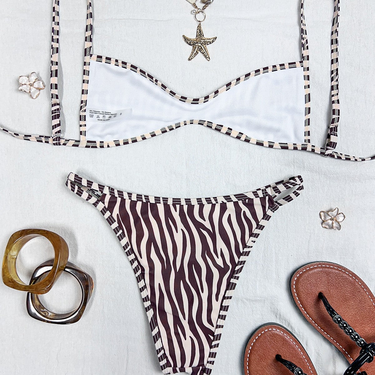 Damen Triangel-Bikini mit sexy Netzdetail und floralem Muster Shopnory