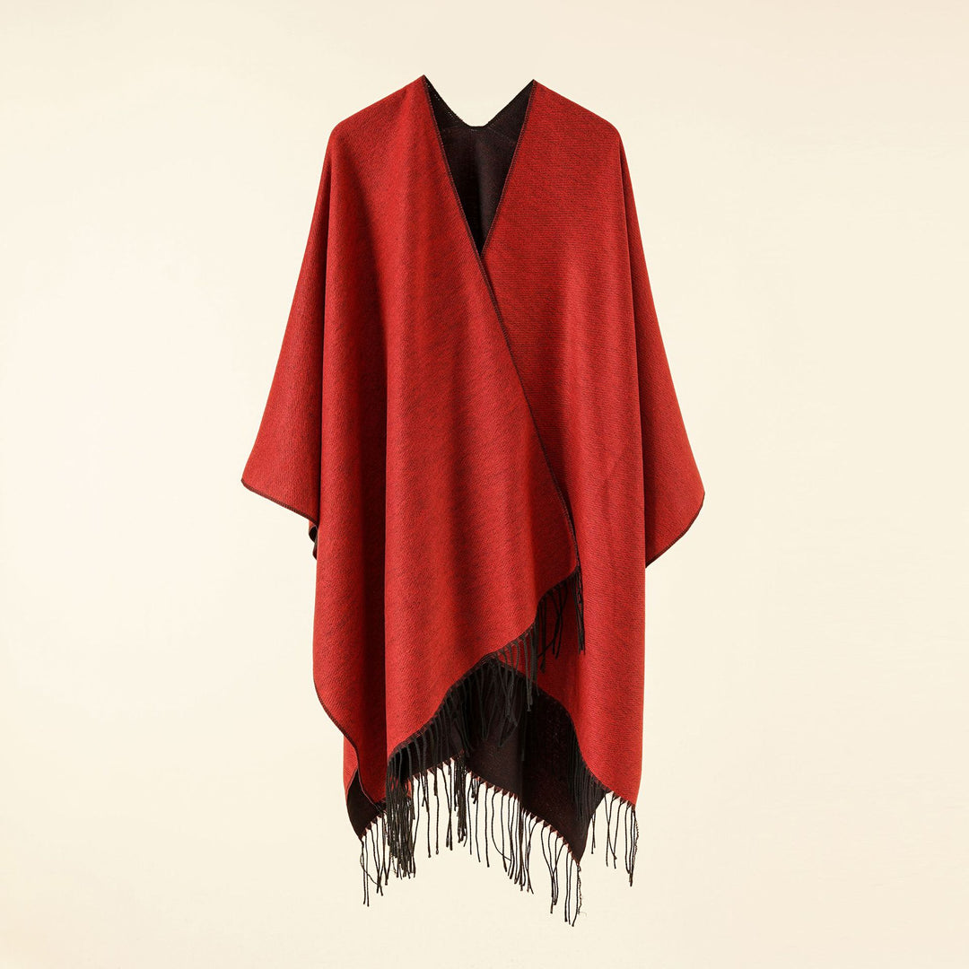 Damen Großer Ruana‑Poncho aus feinem Wollmix mit Fransen und offenem Fall Shop Nory