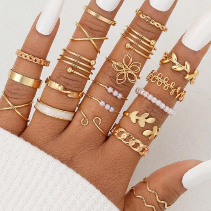 Damen Ring-Set mit kreativen Designs und funkelnden Elementen Shop Nory