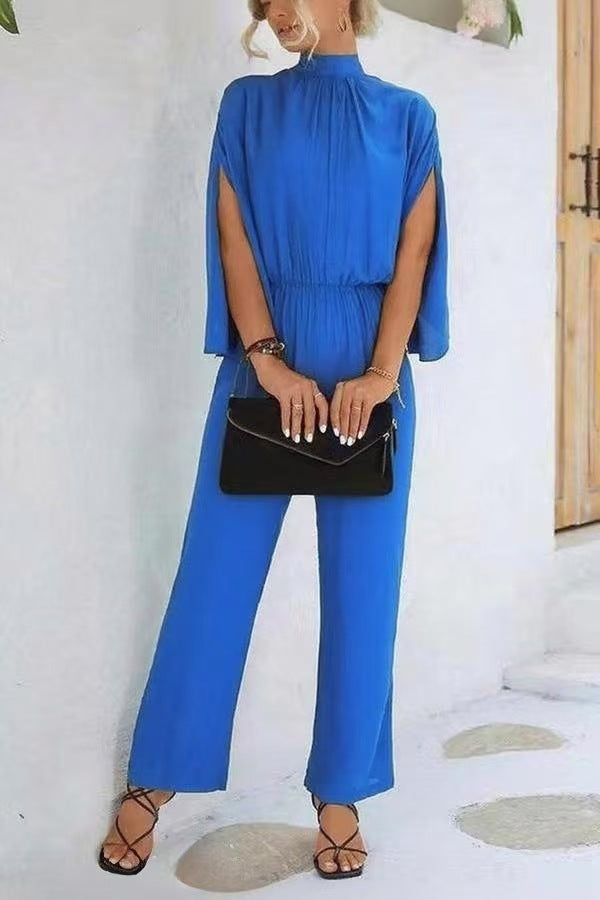 Damen eleganter Jumpsuit mit weitem Bein und Chiffon-Ärmeln Shopnory