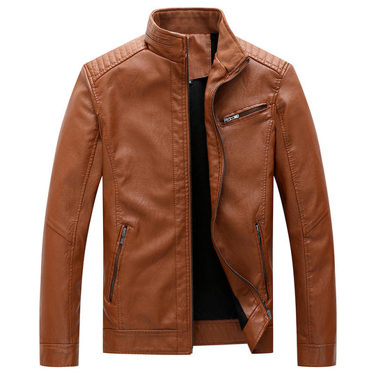 Herren Slim-Fit Lederoptik-Motojacke mit Stehkragen und Reißverschlusstaschen Shop Nory