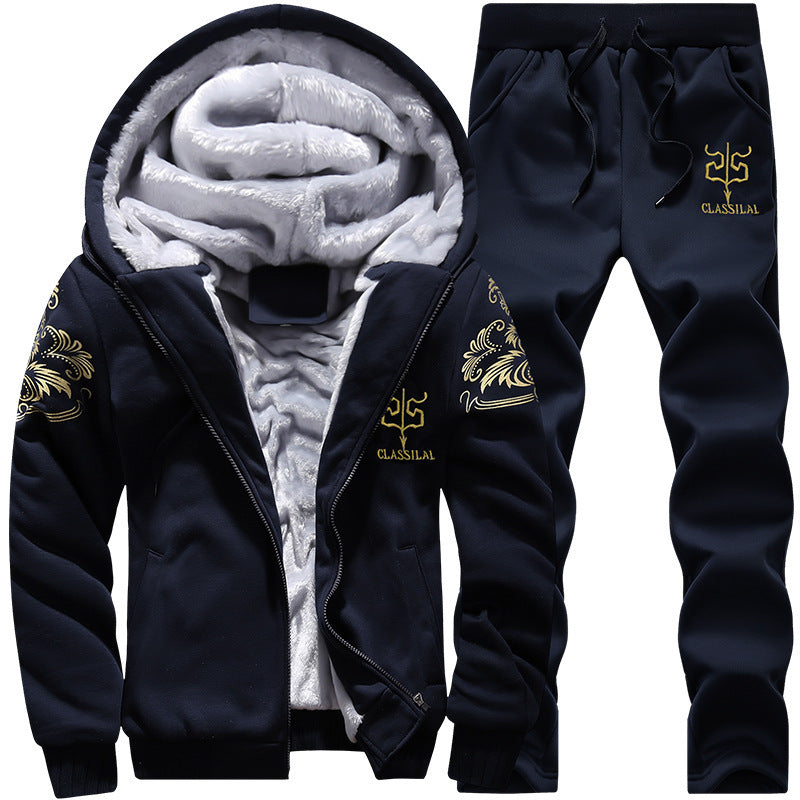 Herren Fleece-gefüttertes Freizeit-Set mit Kapuzenjacke und Thermo-Jogger Shop Nory