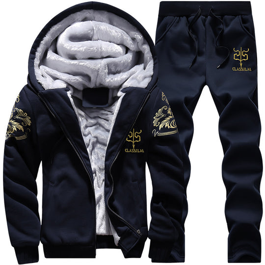 Herren Fleece-gefüttertes Freizeit-Set mit Kapuzenjacke und Thermo-Jogger Shop Nory