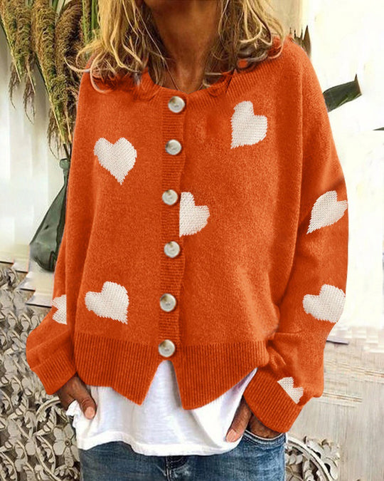 Damen Geknöpfter Oversize-Strickcardigan mit Herz-Jacquard und Perlmuttknöpfen Shop Nory