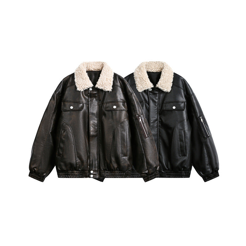Herren Aviator-inspirierte Kunstleder‑Blousonjacke mit Teddy‑Umlegekragen und Ärmel‑Utilitytasche Shop Nory