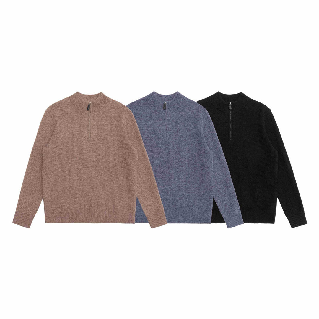 Unisex Feinstruktur-Halbzip-Pullover mit kurzem Reißverschluss und gerippten Bündchen Shop Nory