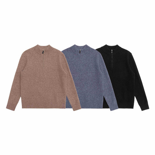 Unisex Feinstruktur-Halbzip-Pullover mit kurzem Reißverschluss und gerippten Bündchen Shop Nory