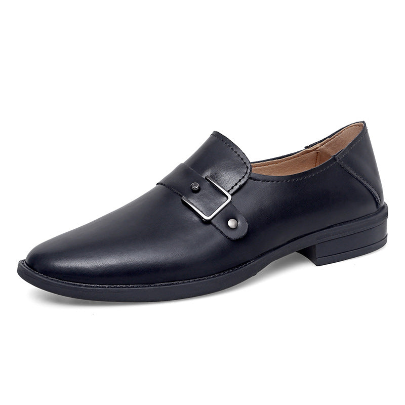 Herren eleganter Leder Slipper mit dekorativem Riemen