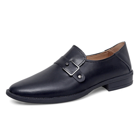 Herren eleganter Leder Slipper mit dekorativem Riemen