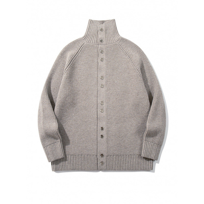 Herren grobgestrickter Knopfcardigan mit hohem Rollkragen und Raglanärmeln Shop Nory
