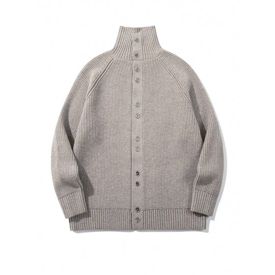Herren grobgestrickter Knopfcardigan mit hohem Rollkragen und Raglanärmeln Shop Nory