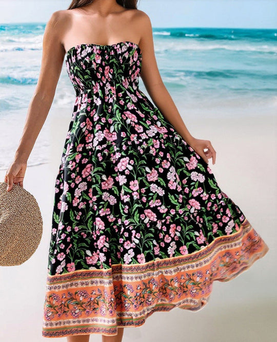 Damen Sommerlicher Maxirock mit floralen Mustern und voluminösem Saum Shopnory
