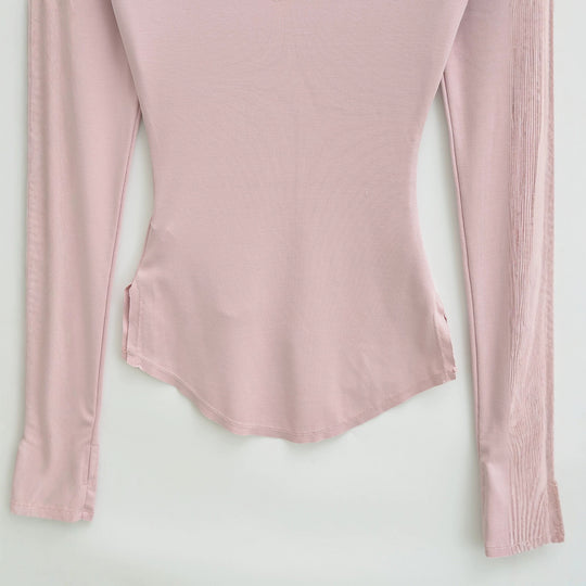 Damen Figurbetontes Rippenstrick-Longsleeve mit tiefem V‑Ausschnitt und Kragenblende Shop Nory
