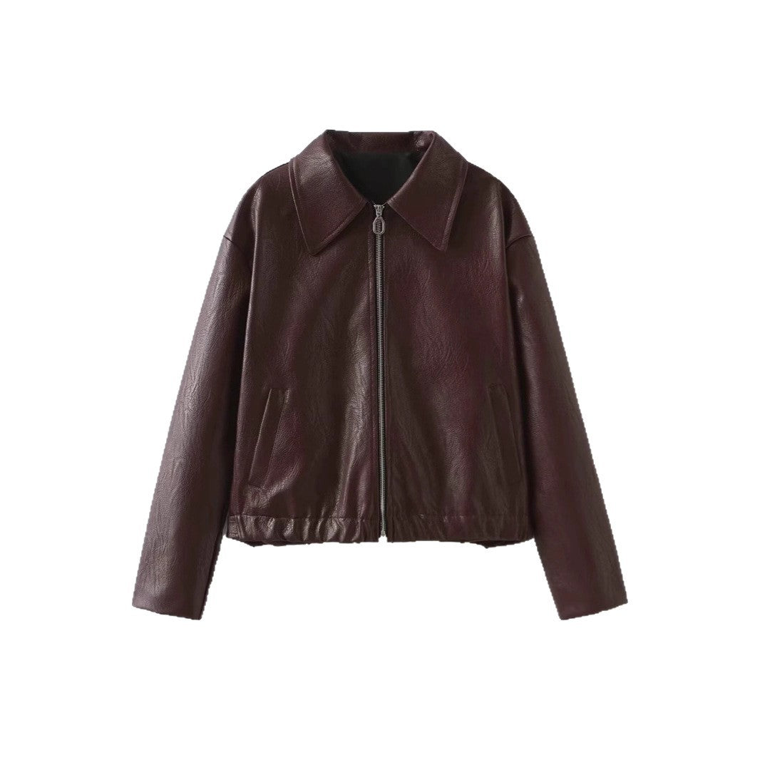 Damen Klassische Kunstlederjacke