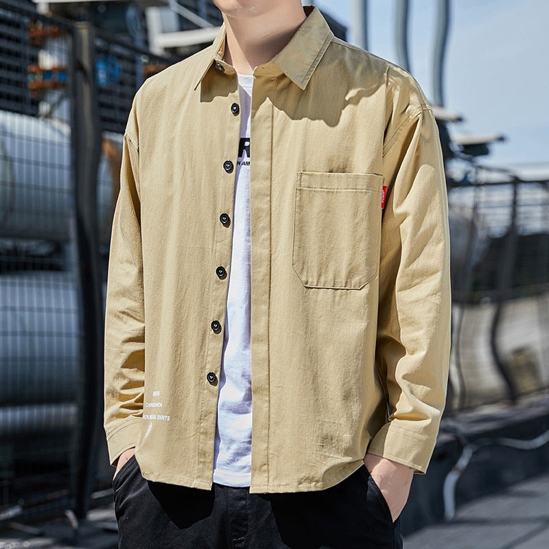 Herren Oversized-Hemdjacke im Casual-Worker-Stil mit Brusttasche und durchgehender Knopfleiste Shop Nory