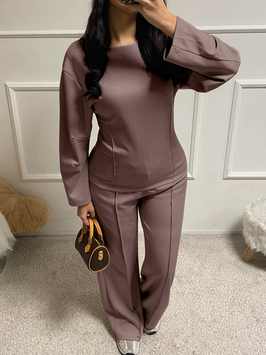 Damen nan weiches Lounge-Set mit tailliertem Sweatshirt, formgebenden Nahtdetails und weitem Palazzohosen-Bein Shop Nory