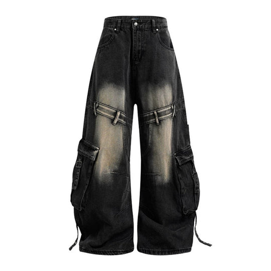 Damen weite Denim-Cargo-Culottehose mit hoher Taille und Multifunktionstaschen Shop Nory