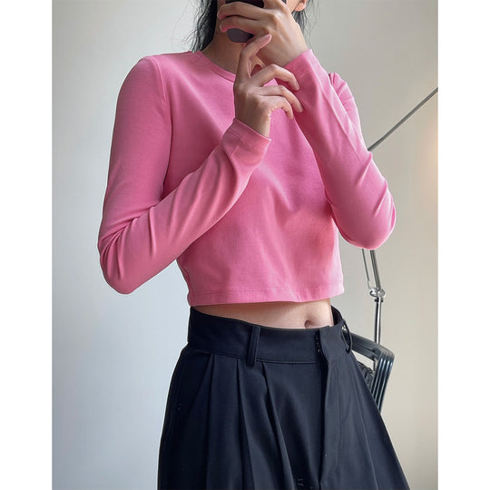 Damen Cropped-Basic-Longsleeve mit schmaler Passform und Rundhalsausschnitt Shop Nory