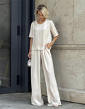 Damen elegantes und fließendes Zweiteiler-Set mit lockerem Oberteil und weiten Hosen Shopnory