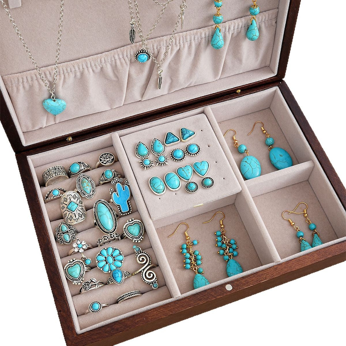 Damen Schmuckkasten mit detaillierten Fächern für eleganten Hand- und Ohrschmuck Shop Nory