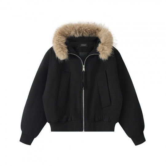 Damen Kurzer Boxy-Bomber mit Kapuze und abnehmbarem Kunstfellbesatz Shop Nory