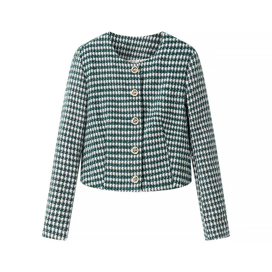 Damen Taillierter Bouclé-Kurzblazer mit Hahnentrittstruktur und dekorativen Zierknöpfen Shop Nory
