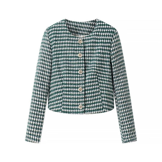 Damen Taillierter Bouclé-Kurzblazer mit Hahnentrittstruktur und dekorativen Zierknöpfen Shop Nory