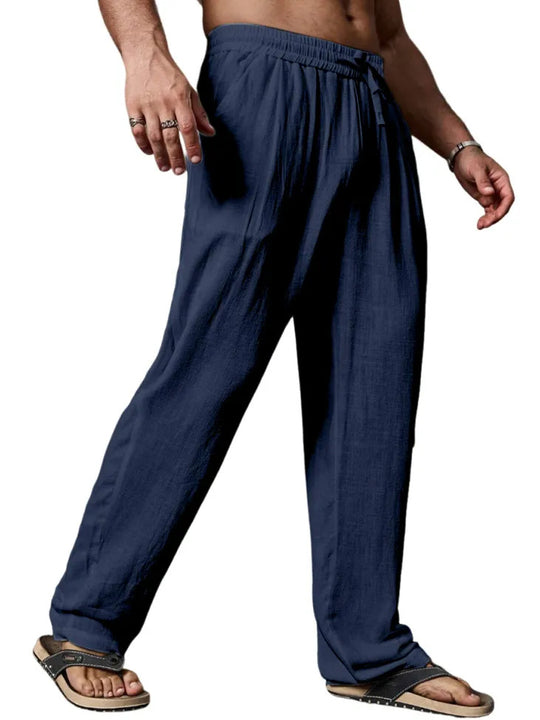 Herren entspannte Leinenmix-Yogahose mit Kordelzug, Elastikbund und geradem Bein Shop Nory