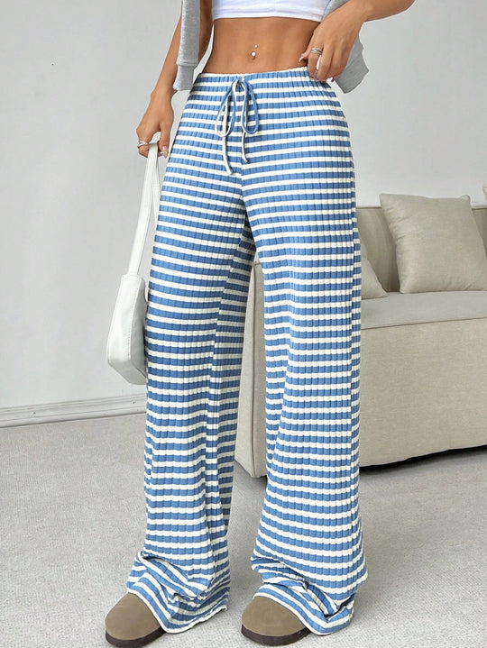 Damen Loungewear-Hose mit weitem Bein, geripptem Feinstrick und Kordelzug Shop Nory