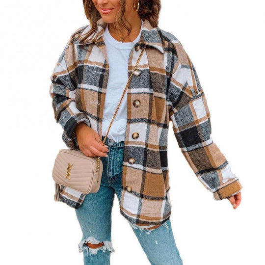 Damen Karierte Flanelljacke