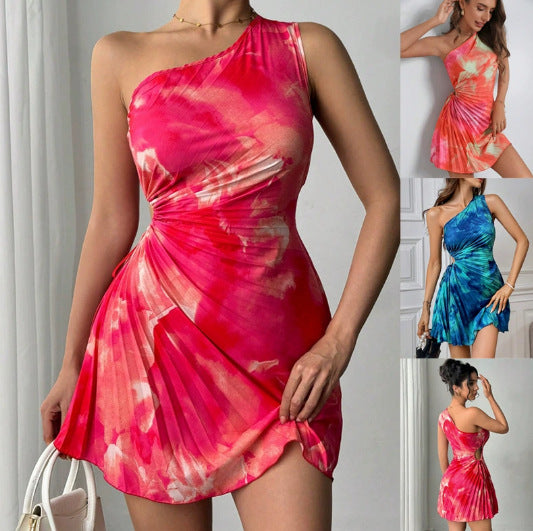 Damen One-Shoulder Plissee-Minikleid mit Cut-Out und Wickel-Detail Shop Nory