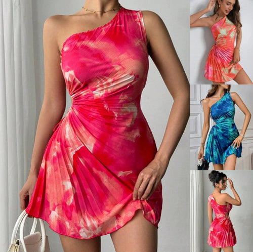 Damen One-Shoulder Plissee-Minikleid mit Cut-Out und Wickel-Detail Shop Nory