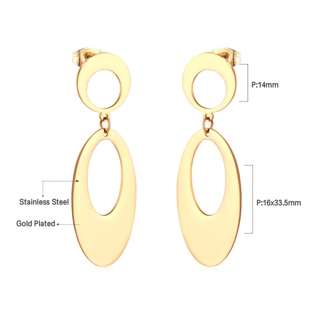Damen Ohrringe mit elegantem, doppellagigem Rechteckdesign aus Edelstahl und goldplattierter Oberfläche Shop Nory