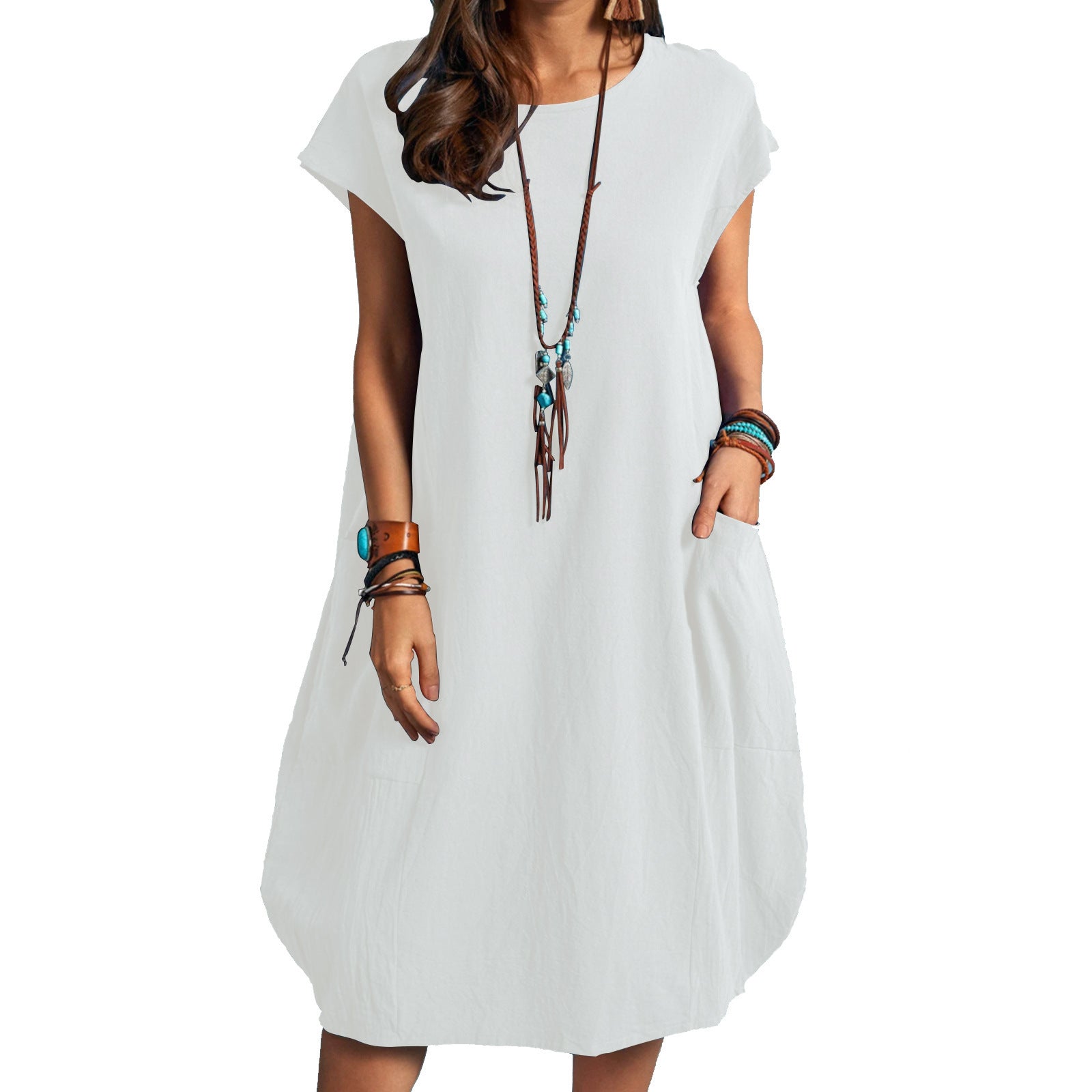 Damen luftiges Sommerkleid mit praktischen Taschen und modernem Schnitt