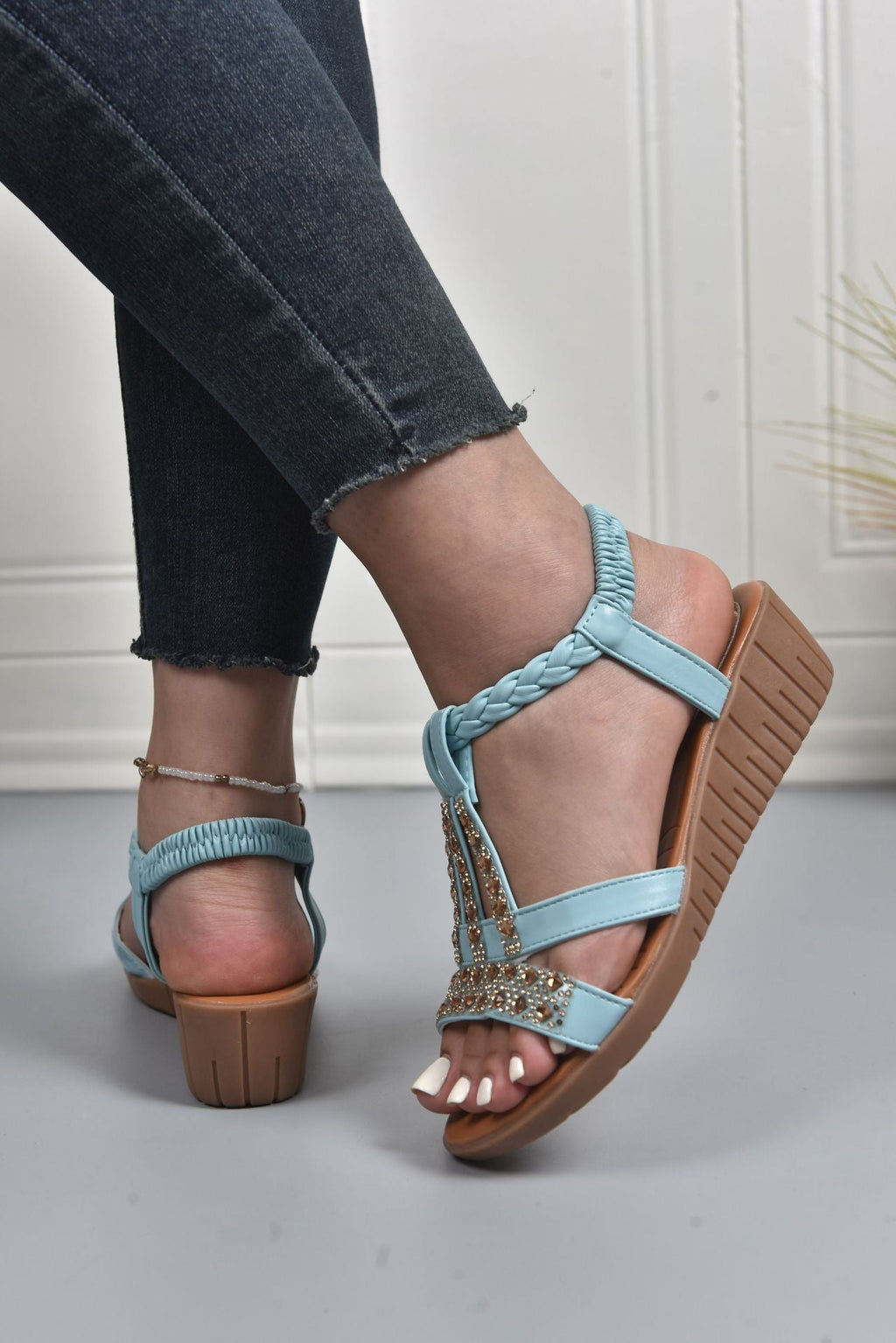 Damen Elegante Sandalen mit modischen Glitzer- und Blumenapplikationen