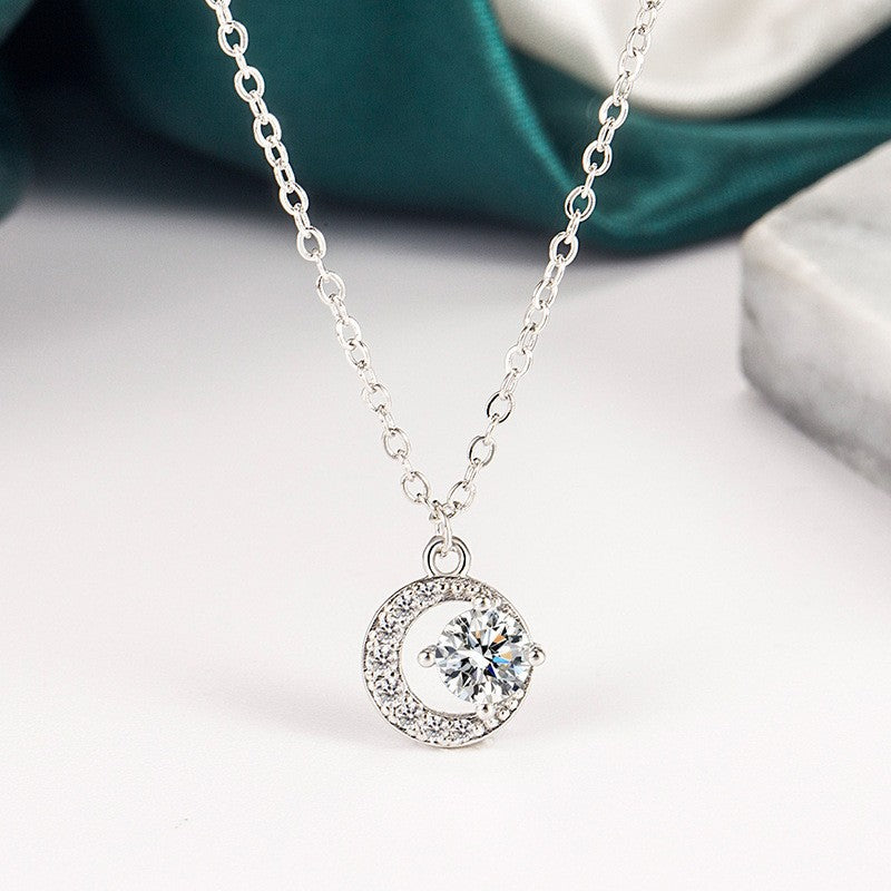 Damen Halskette mit funkelndem Mond- und Kristallanhänger Shop Nory